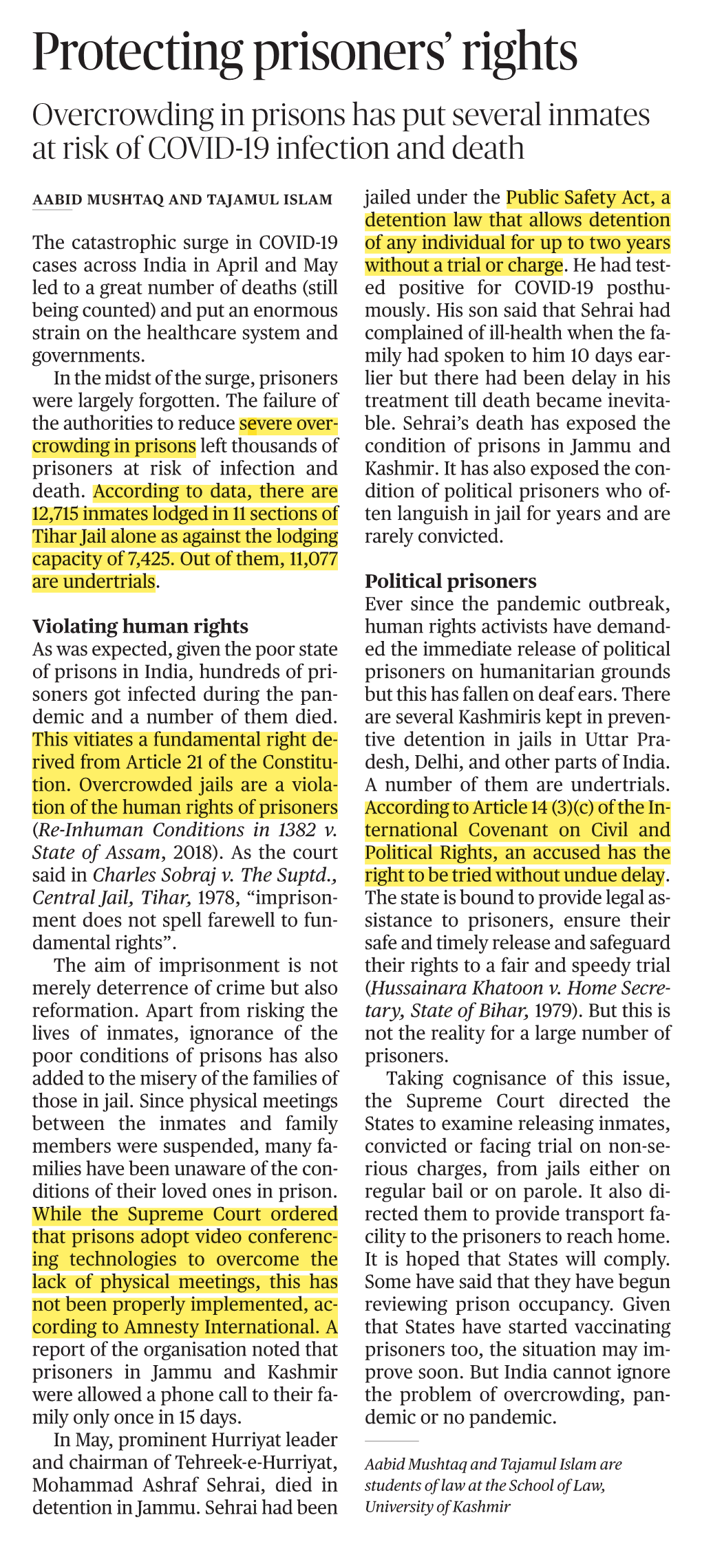Protecting Prisoners' Rights