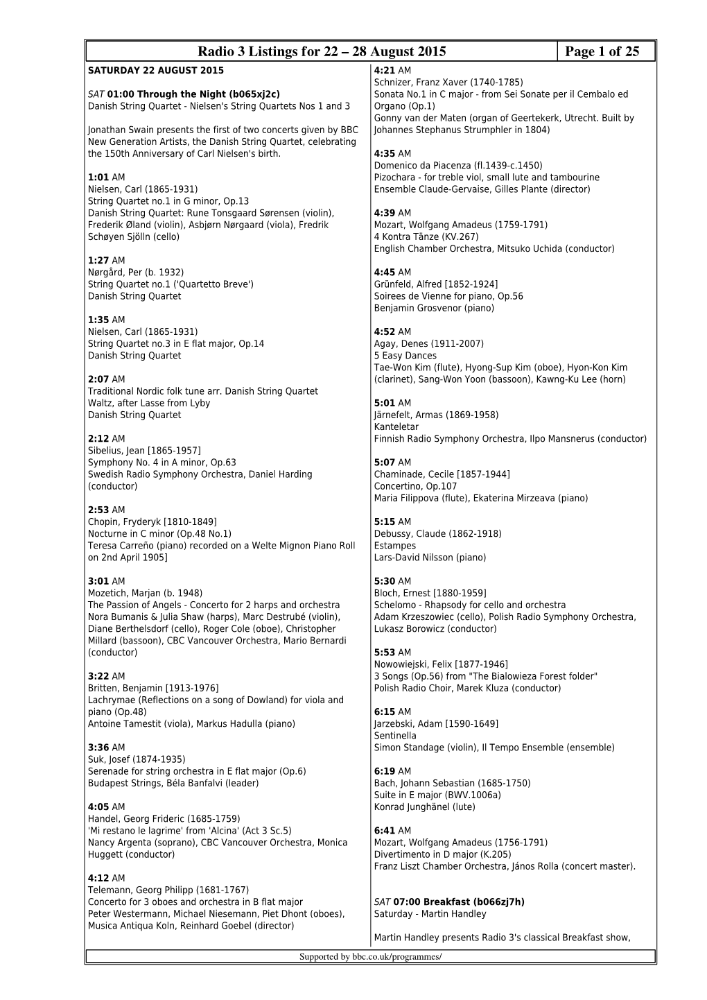 Radio 3 Listings for 22 – 28 August 2015 Page 1 of 25