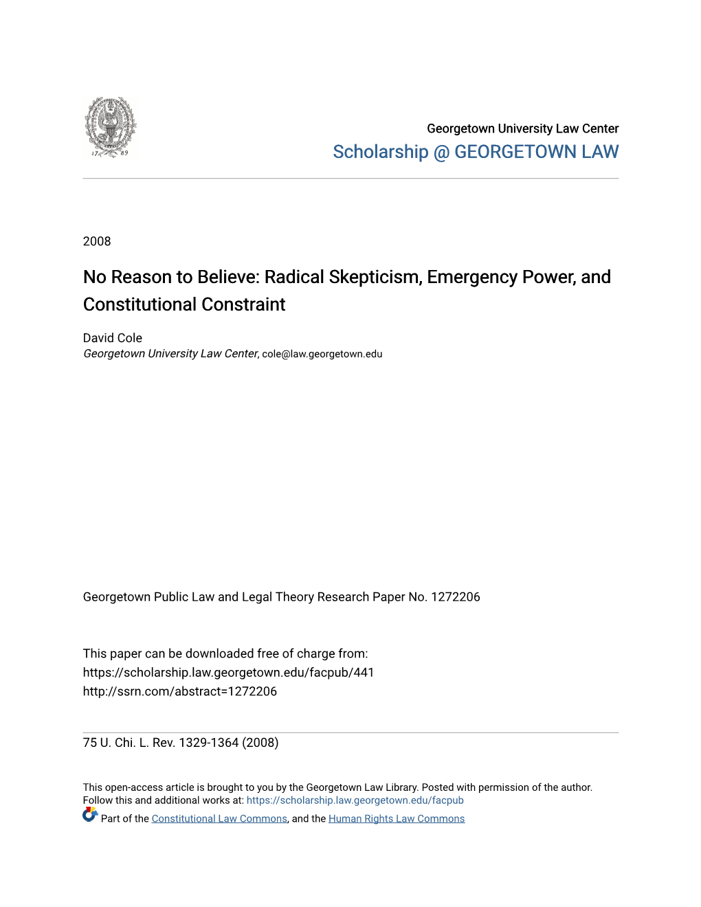 Radical Skepticism, Emergency Power, and Constitutional Constraint