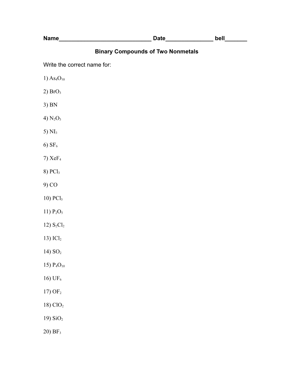 Binary Compounds of Two Nonmetals