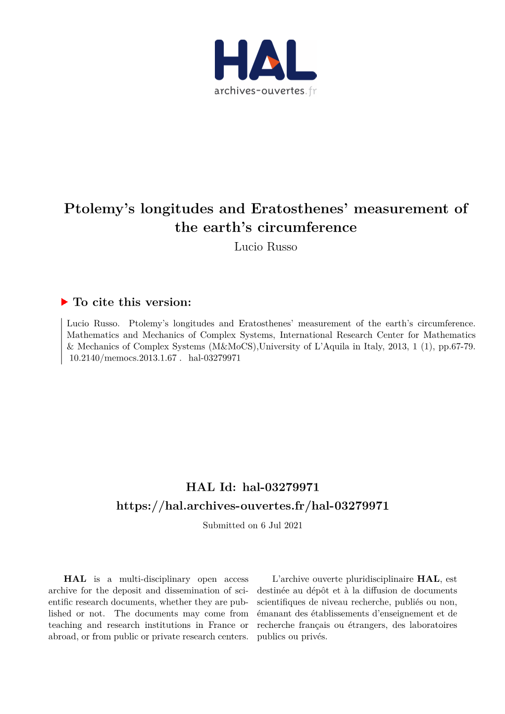 Ptolemy's Longitudes and Eratosthenes