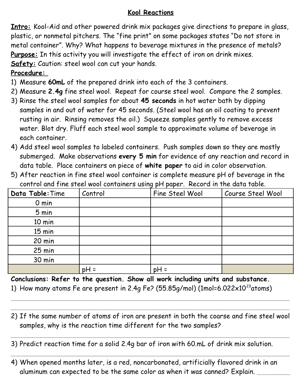 Purpose: in This Activity You Will Investigate the Effect of Iron on Drink Mixes