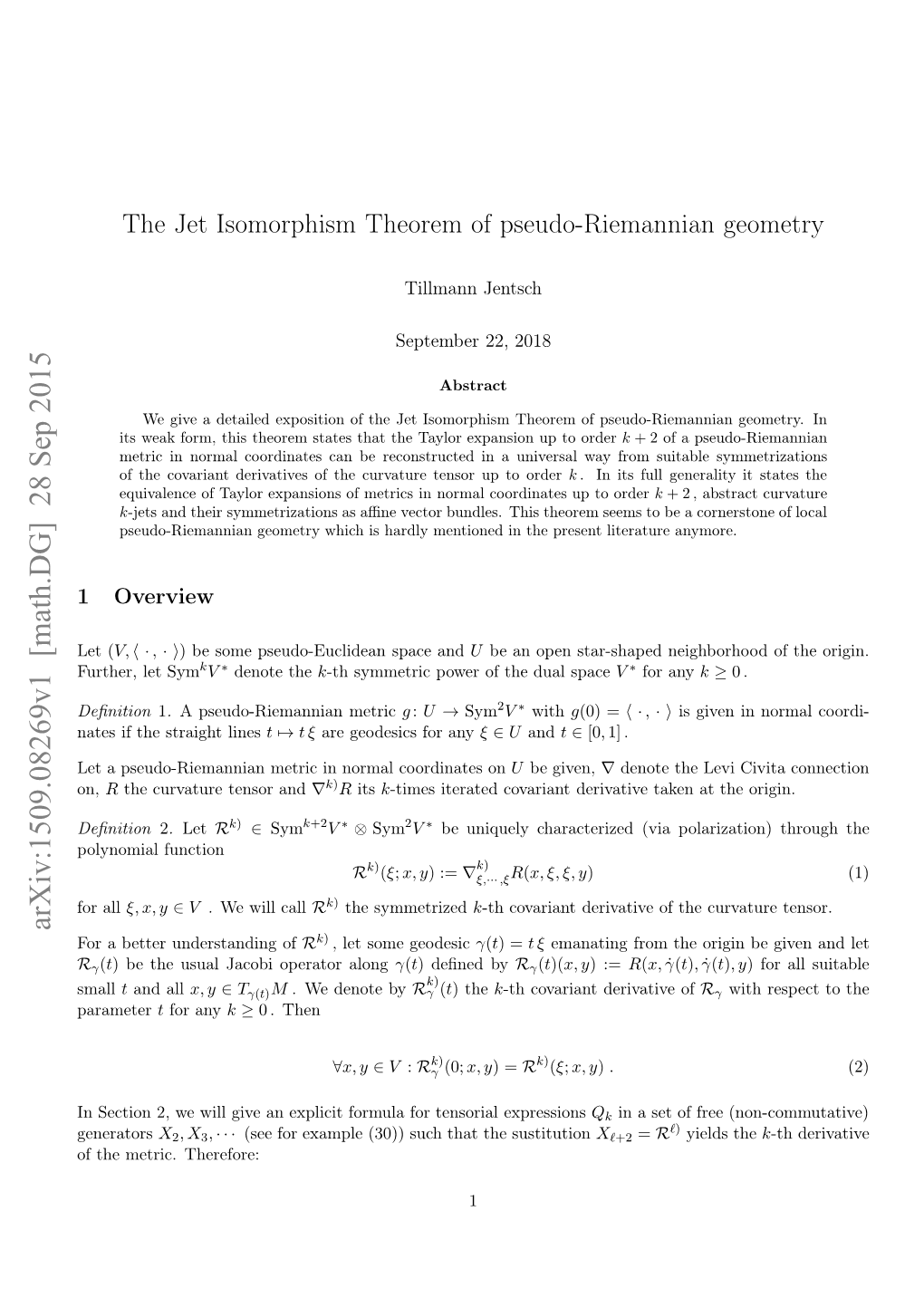 Arxiv:1509.08269V1 [Math.DG] 28 Sep 2015