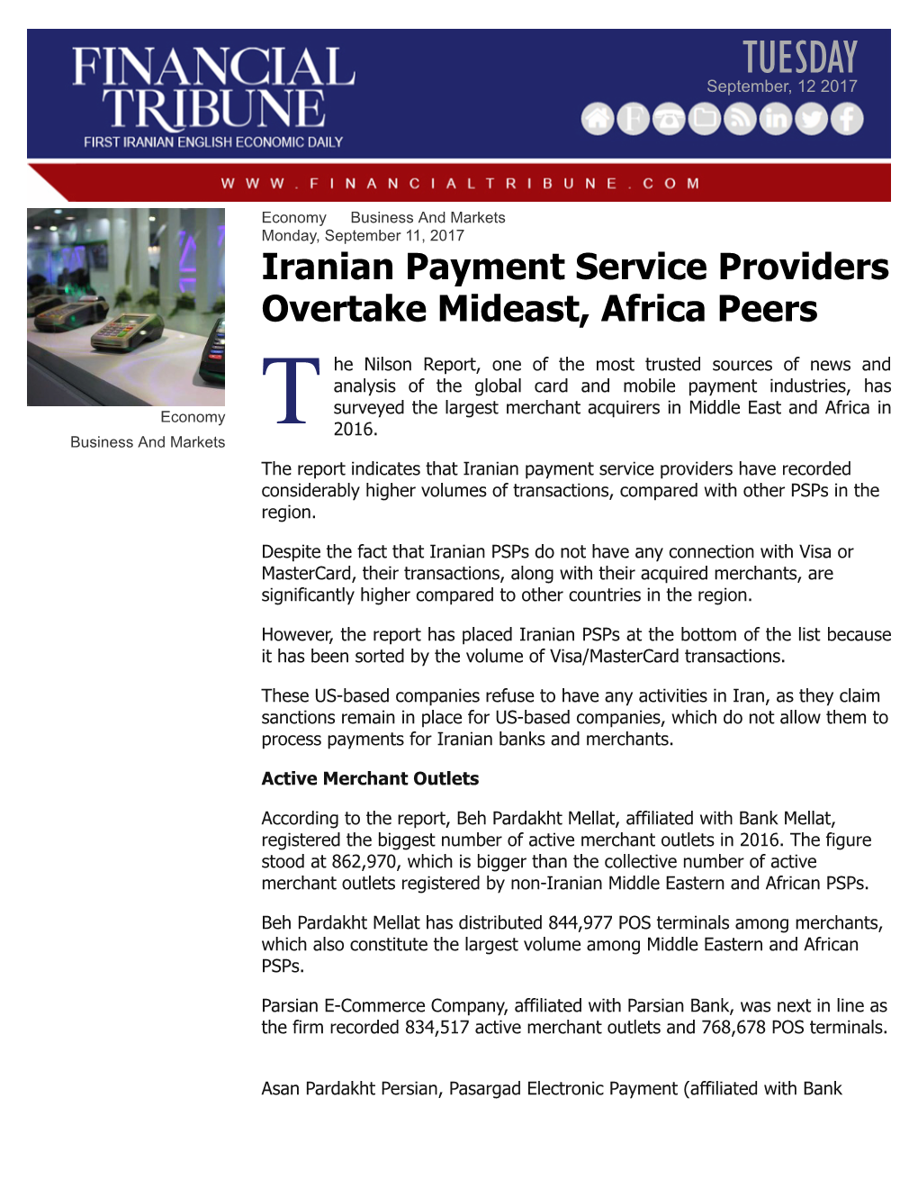 Iranian Payment Service Providers Overtake Mideast, Africa Peers