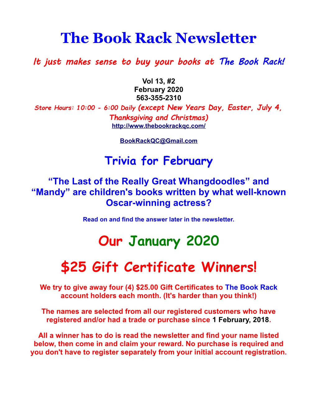 The Book Rack Newsletter