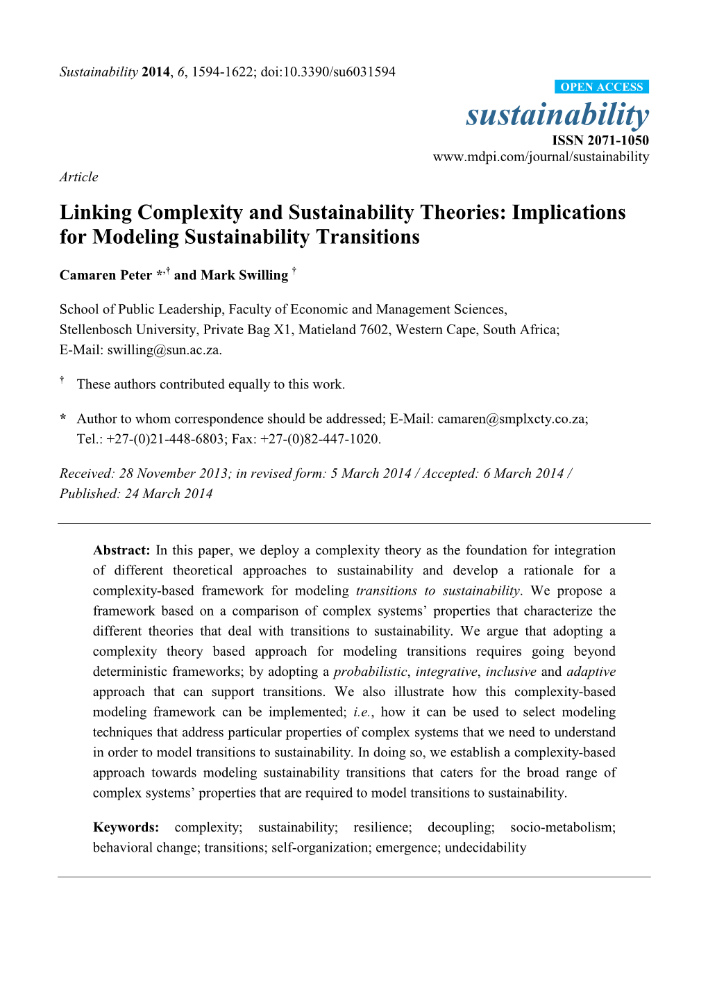 Linking Complexity and Sustainability Theories: Implications for Modeling Sustainability Transitions