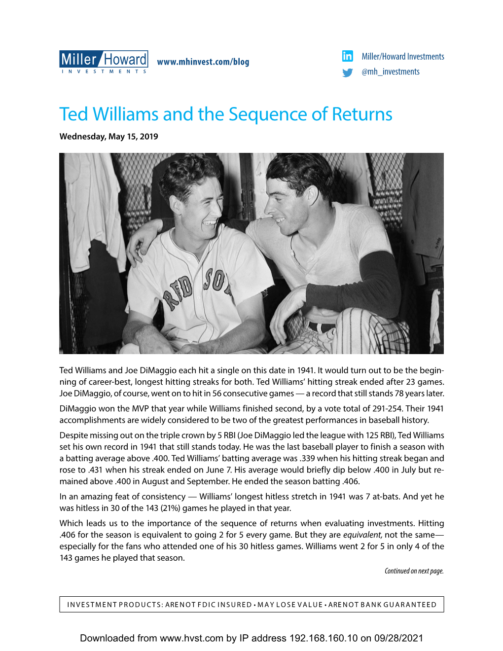 Ted Williams and the Sequence of Returns Wednesday, May 15, 2019