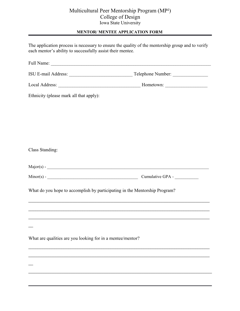 Mentor Application Form