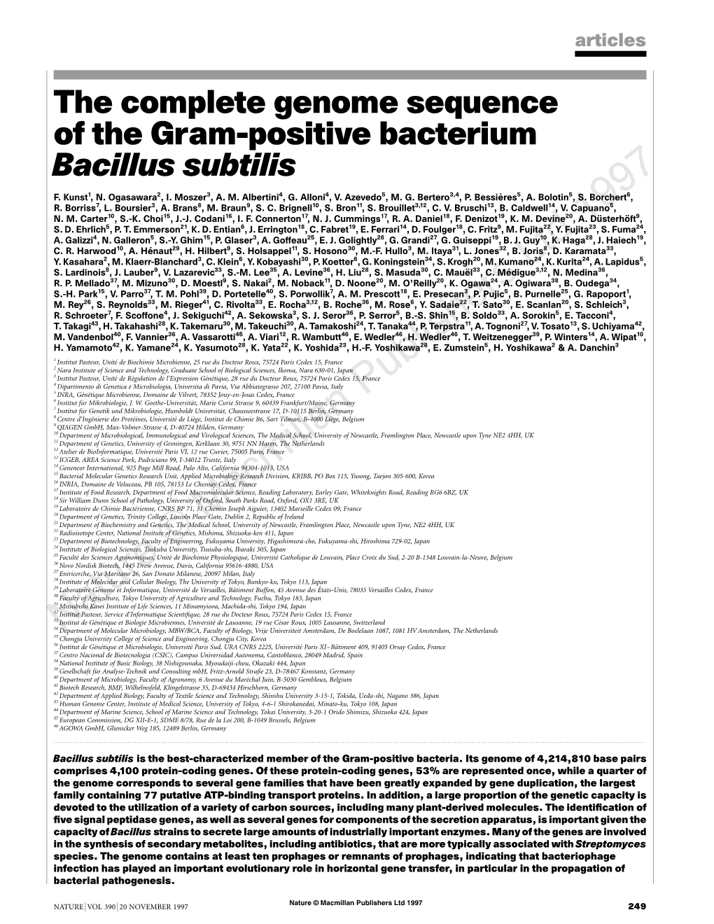 The Complete Genome Sequence of the Gram-Positive Bacterium Bacillus Subtilis