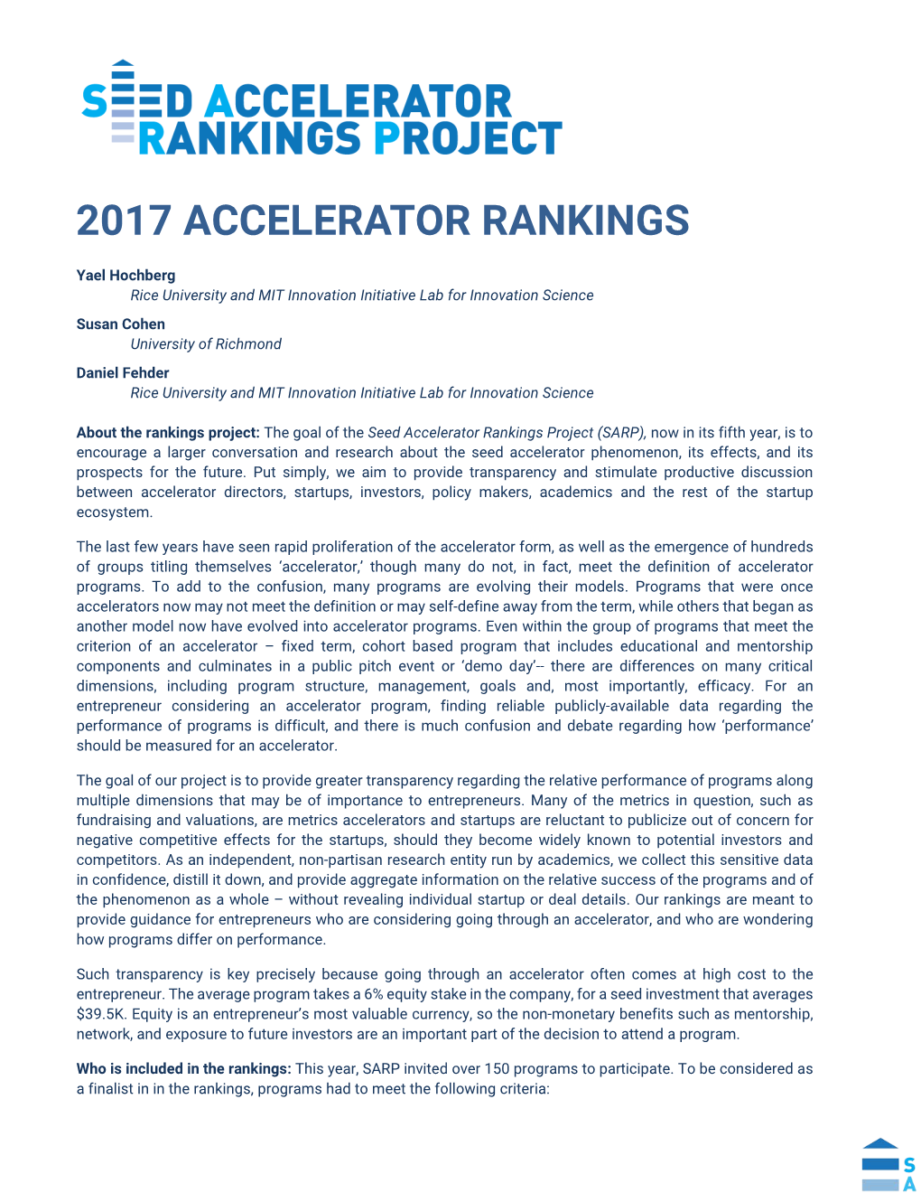 2017 Accelerator Rankings Report