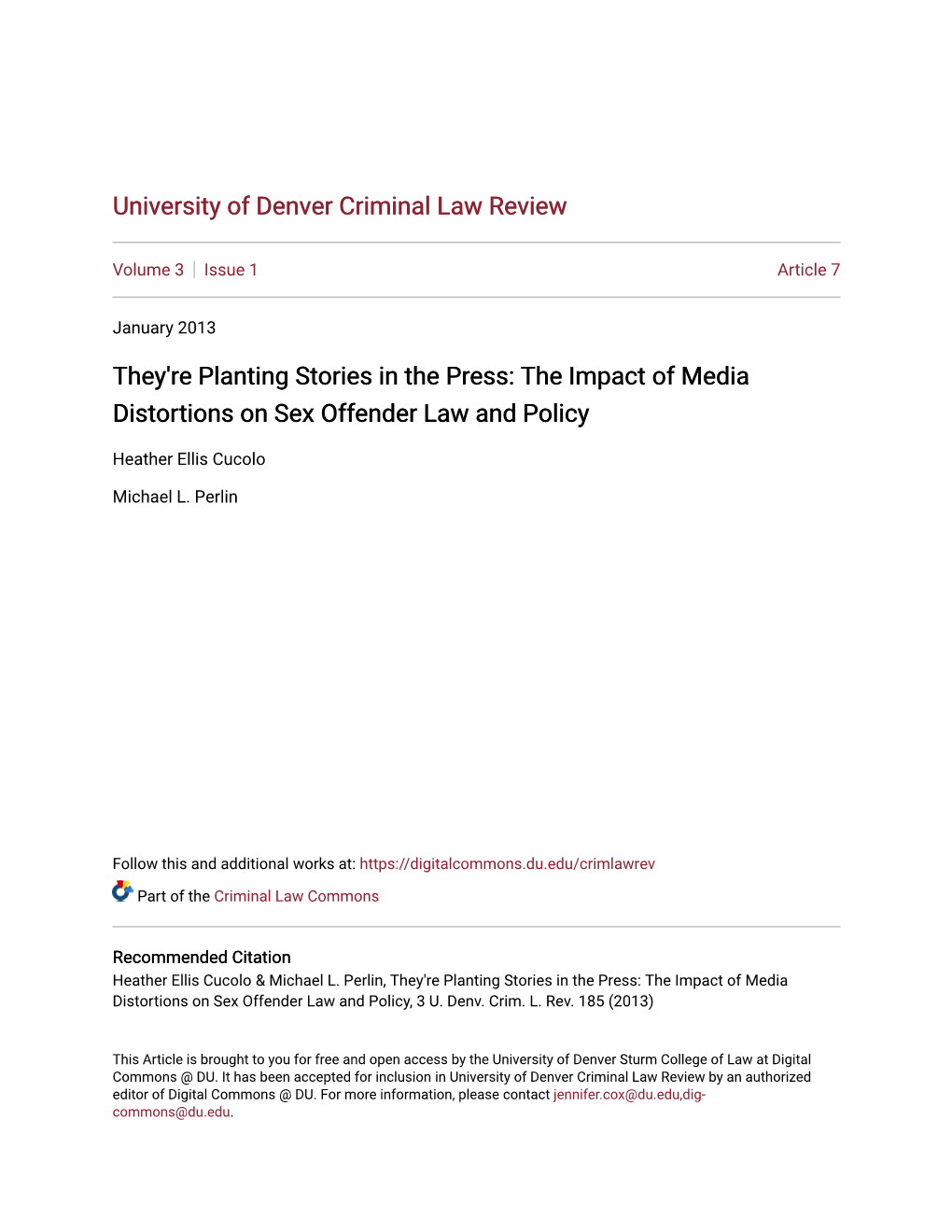 The Impact of Media Distortions on Sex Offender Law and Policy