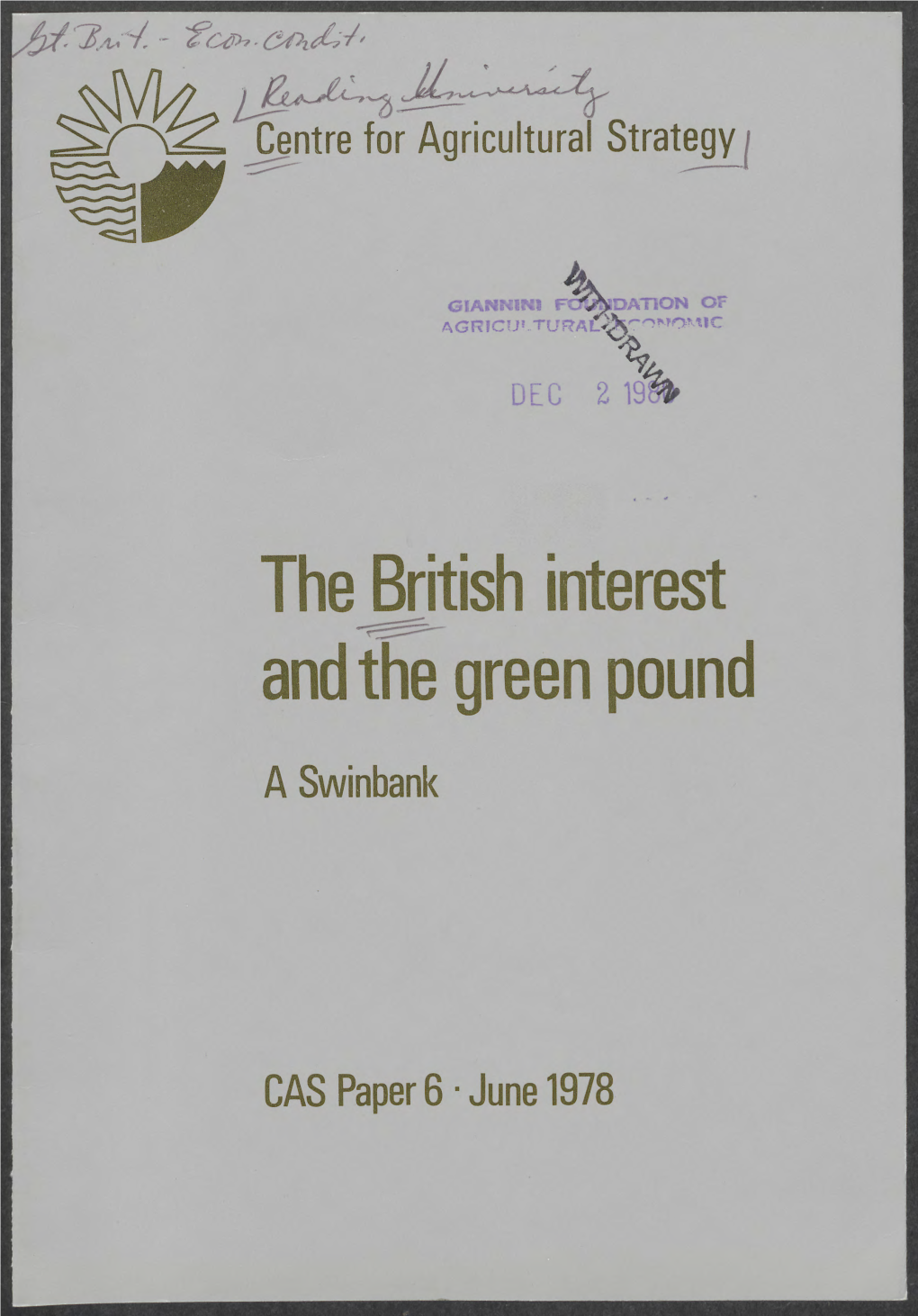 The British Interest and the Green Pound