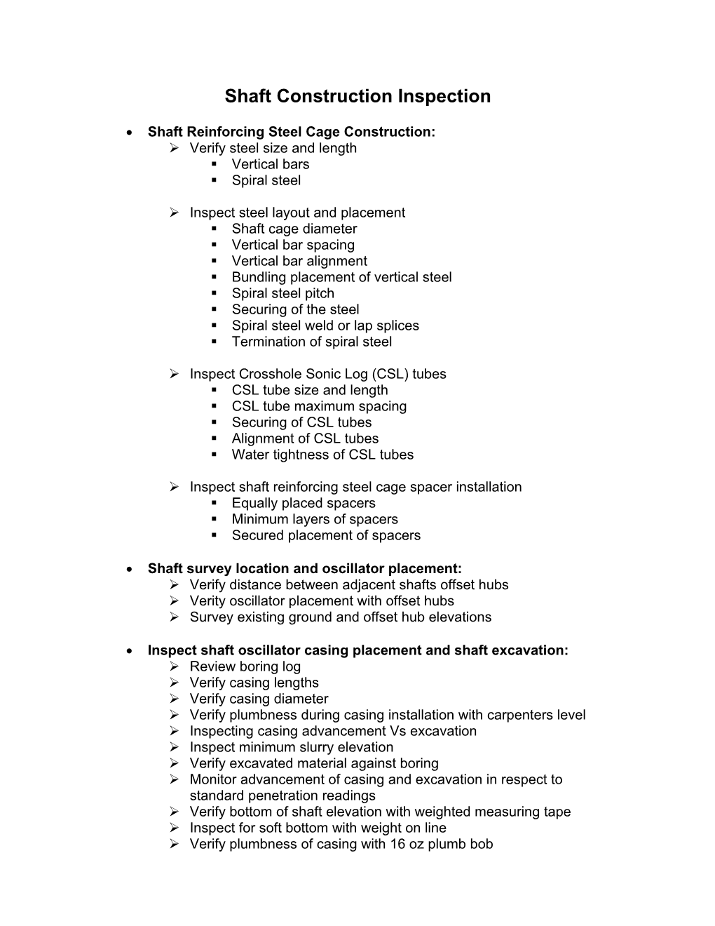 SS6-19 Drilled Shaft Construction Inspection Notes