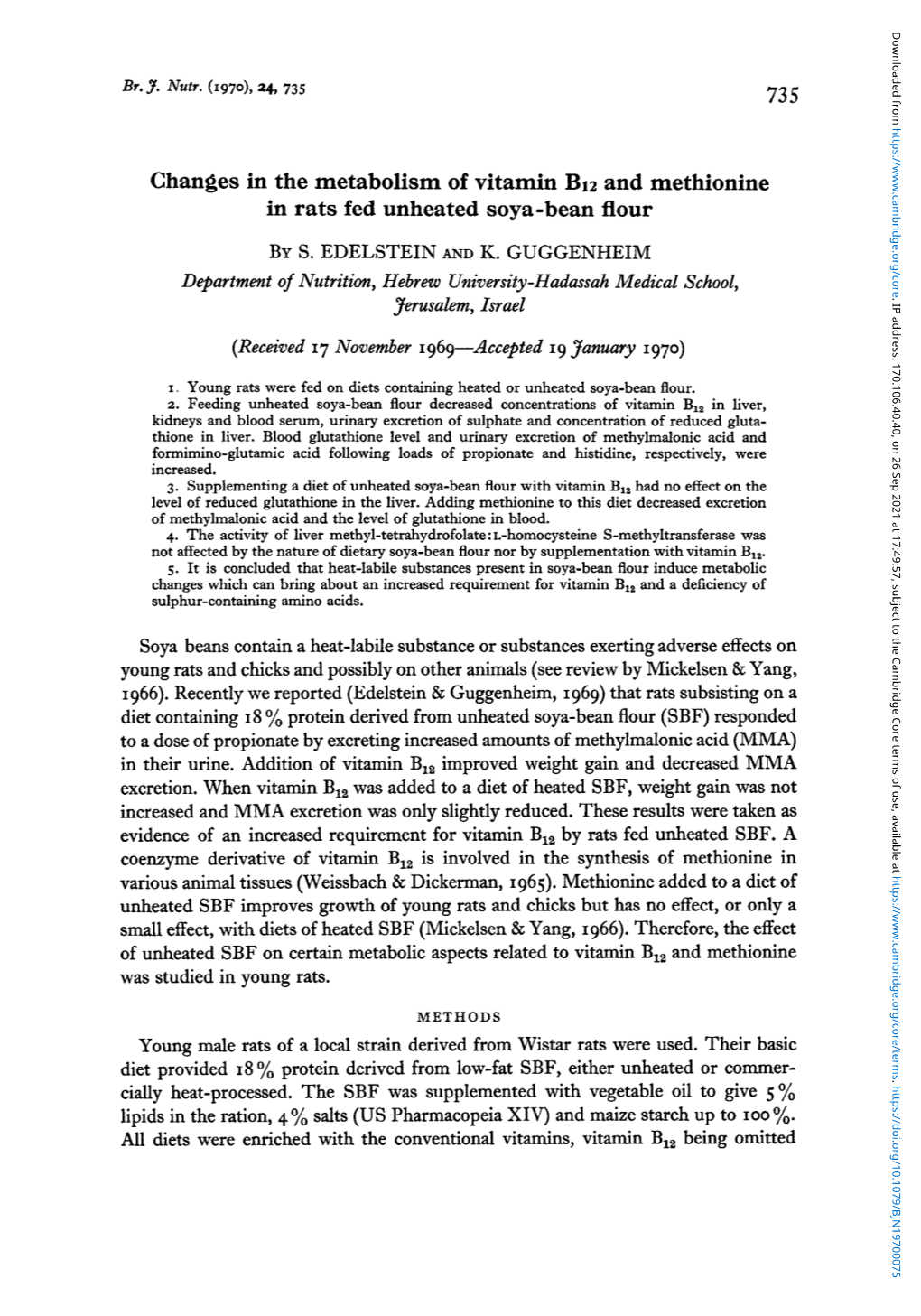 Changes in the Metabolism of Vitamin B12 and Methionine in Rats Fed Unheated Soya-Bean Flour