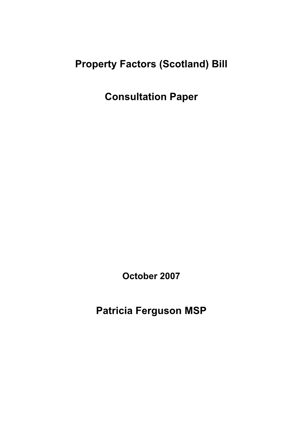 Proposed Property Factors (Scotland) Bill Consultation