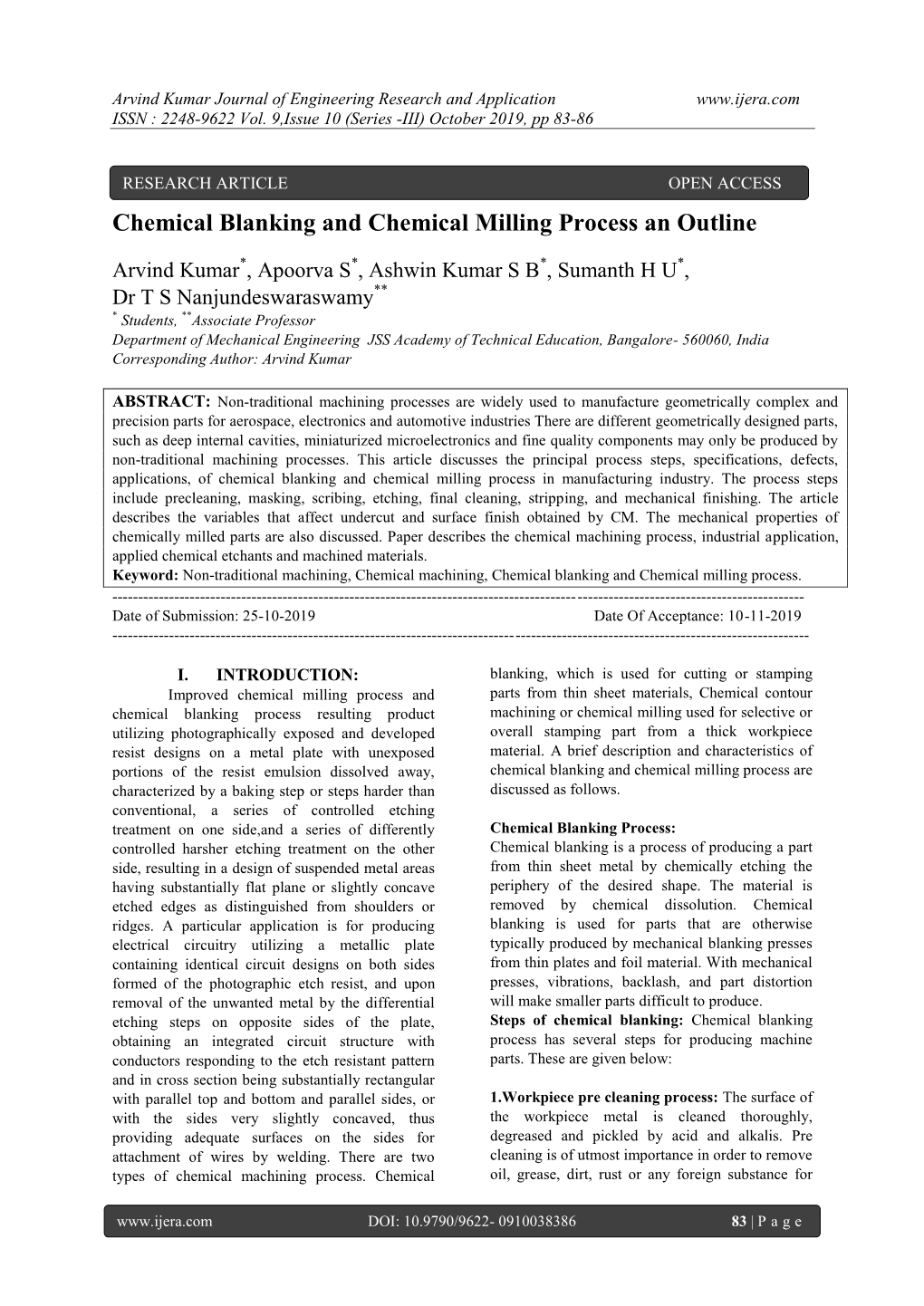 Chemical Blanking and Chemical Milling Process an Outline