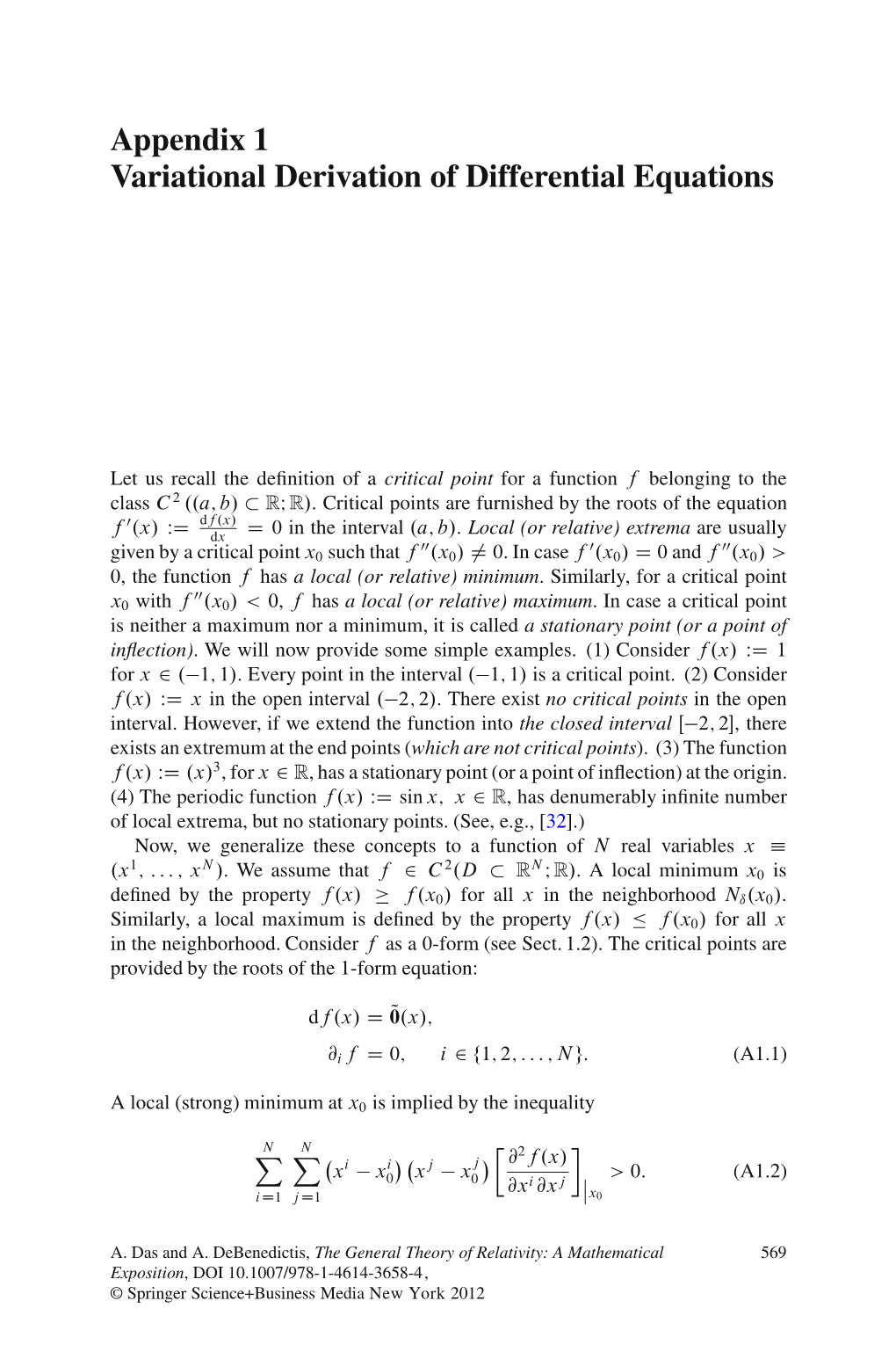 Appendix 1 Variational Derivation of Differential Equations