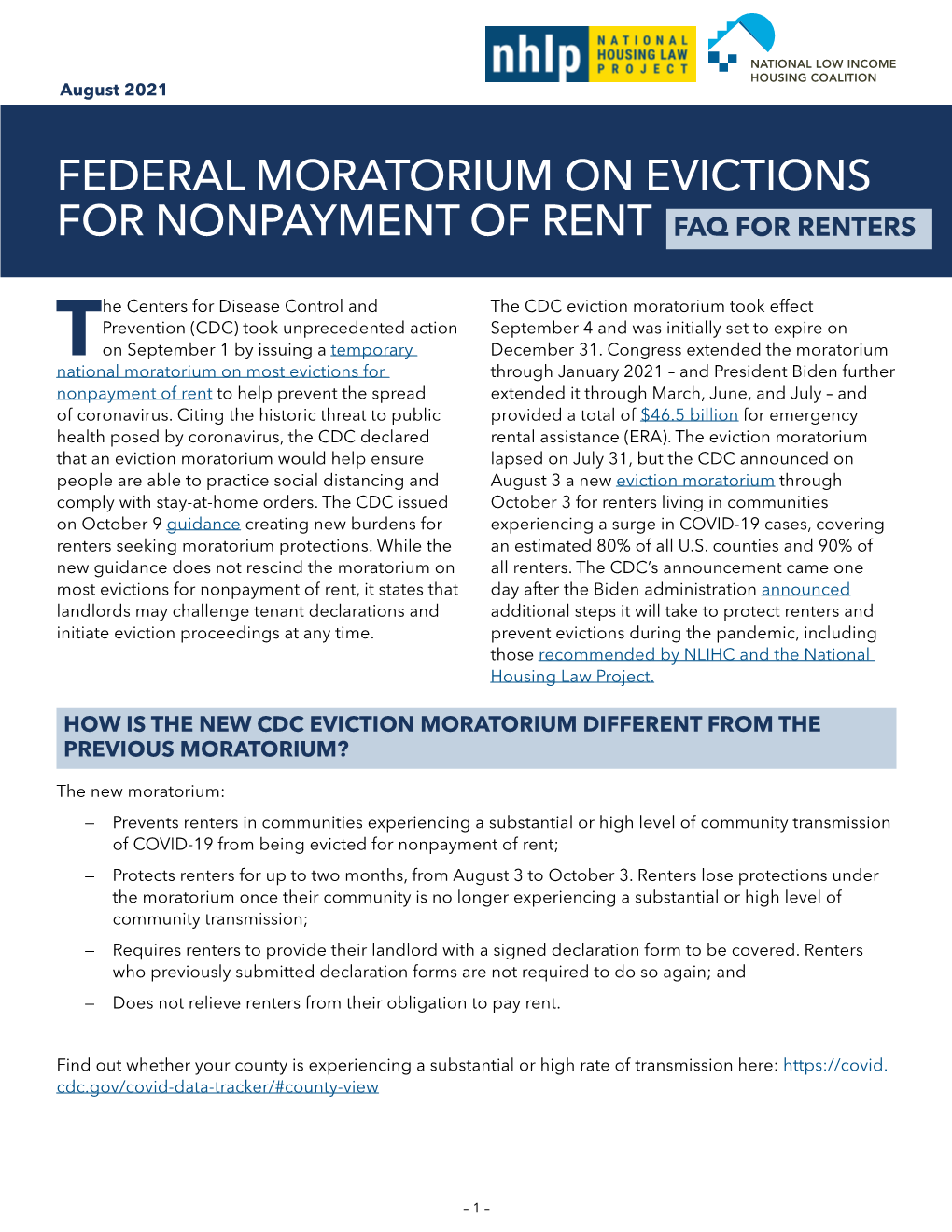 Federal Eviction Moratorium: FAQ for Renters