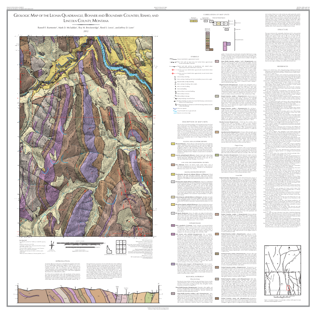 GEOLOGIC MAP of the LEONIA QUADRANGLE, BONNER and BOUNDARY COUNTIES, IDAHO, and Laterally and Nonuniform in Thickness