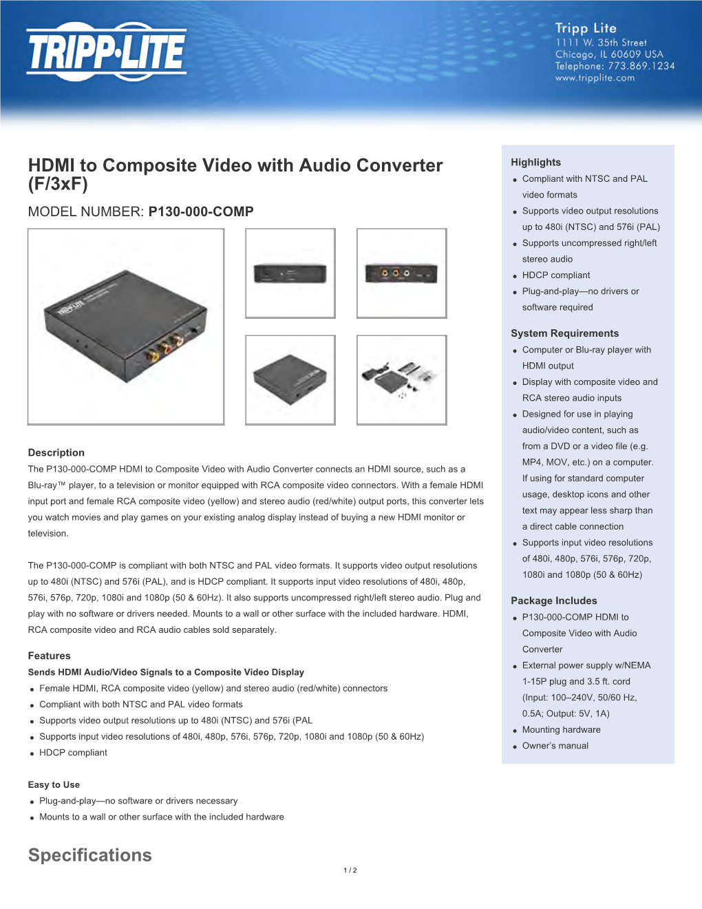 HDMI to Composite Video with Audio Converter