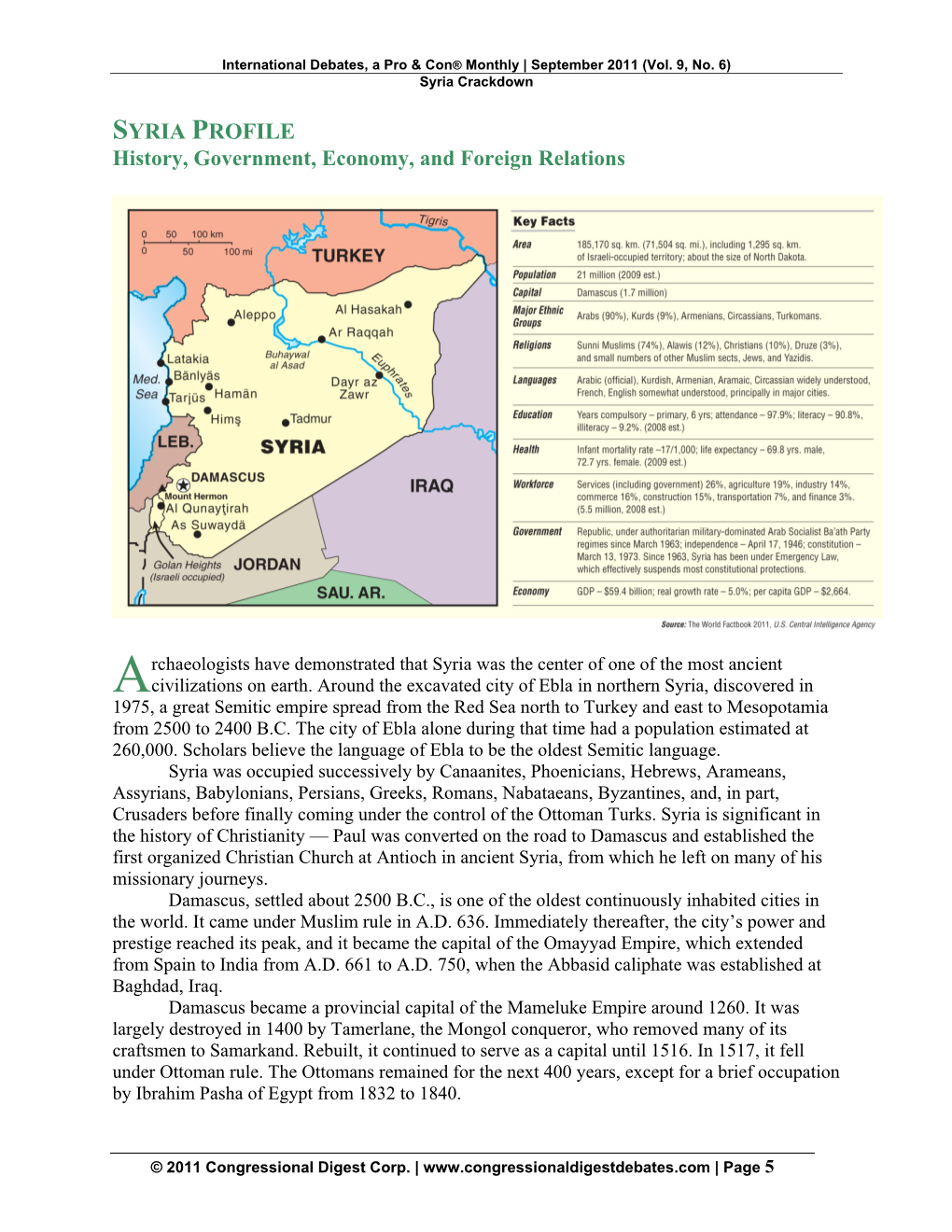 SYRIA PROFILE History, Government, Economy, and Foreign Relations