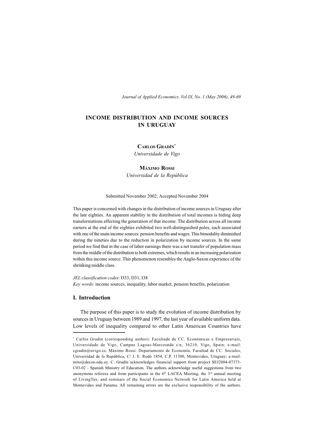 Income Distribution and Income Sources in Uruguay Carlos Gradín