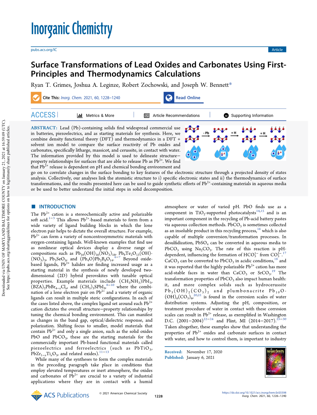 Surface Transformations of Lead Oxides and Carbonates Using First- Principles and Thermodynamics Calculations Ryan T