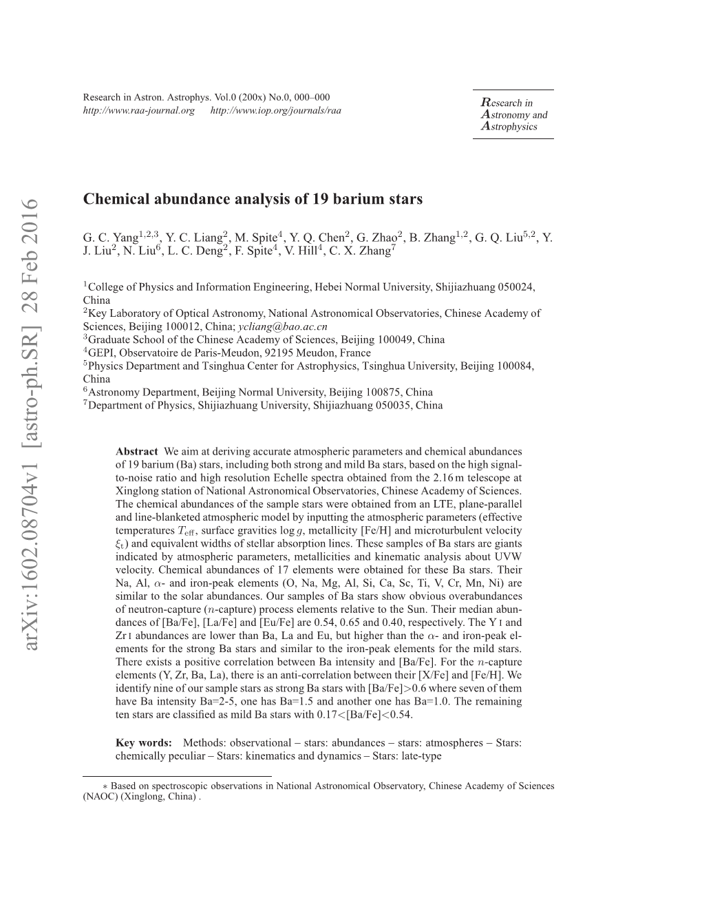 Chemical Abundance Analysis of 19 Barium Stars 3