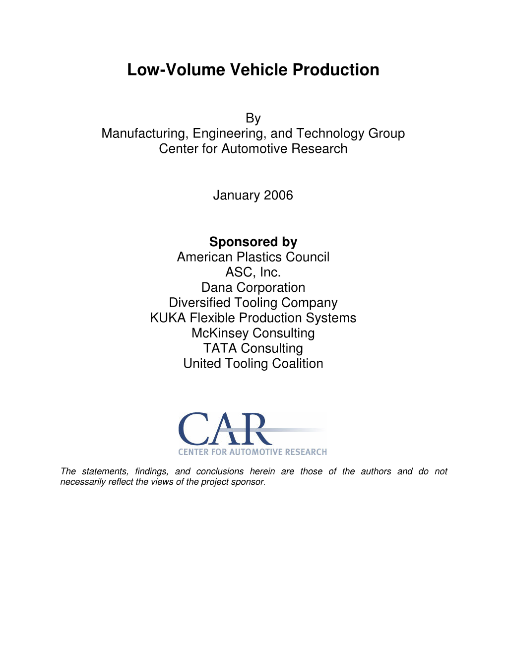 Low-Volume Vehicle Production