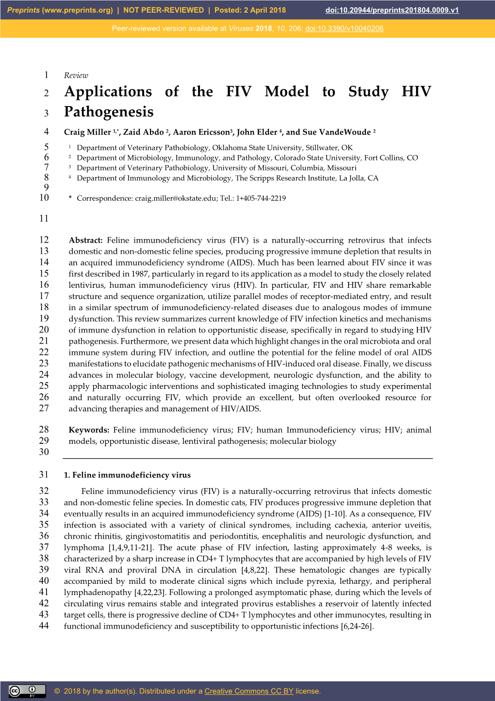 Applications of the FIV Model to Study HIV Pathogenesis