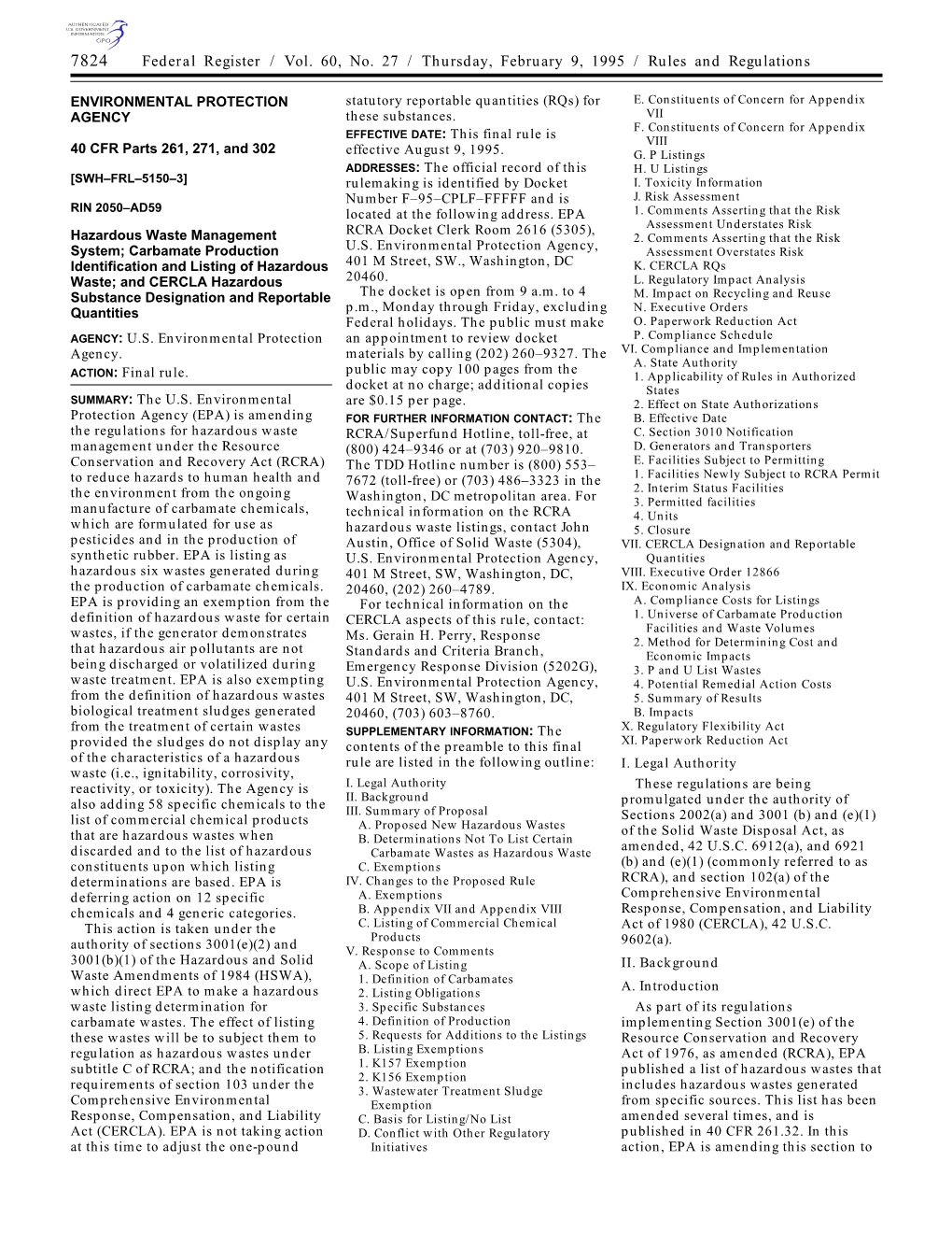 Federal Register / Vol. 60, No. 27 / Thursday, February 9, 1995 / Rules and Regulations