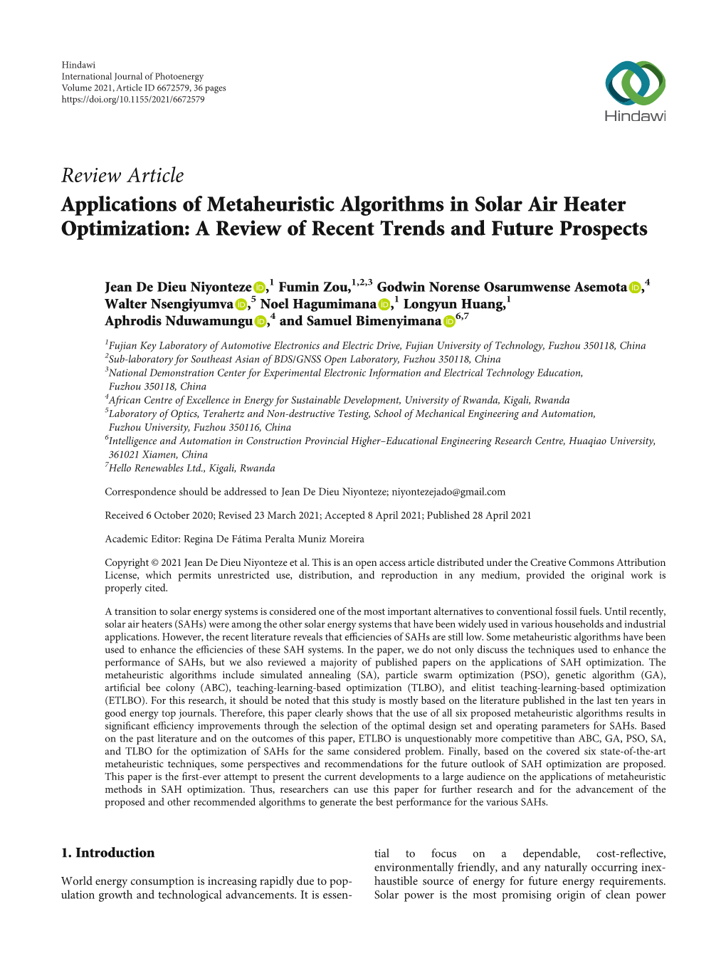 Applications of Metaheuristic Algorithms in Solar Air Heater Optimization: a Review of Recent Trends and Future Prospects
