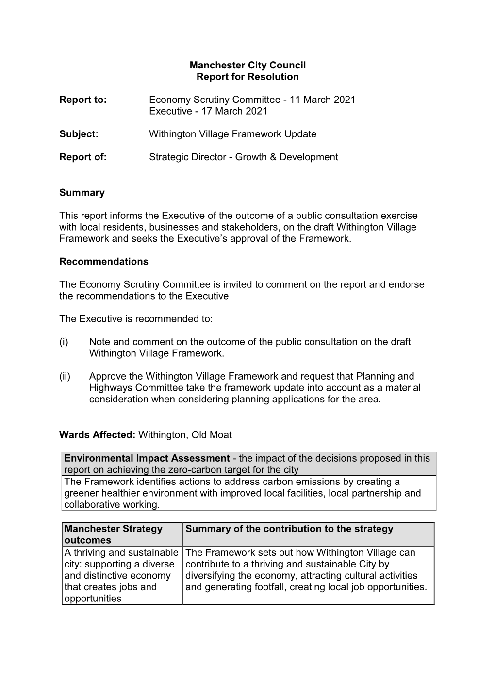 Economy Scrutiny Committee - 11 March 2021 Executive - 17 March 2021