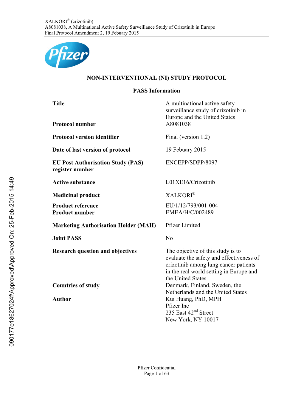 Non-Interventional (Ni) Study Protocol Pass