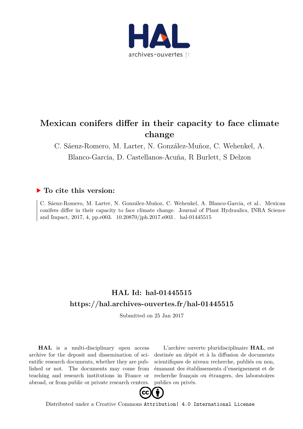 Mexican Conifers Differ in Their Capacity to Face Climate Change C