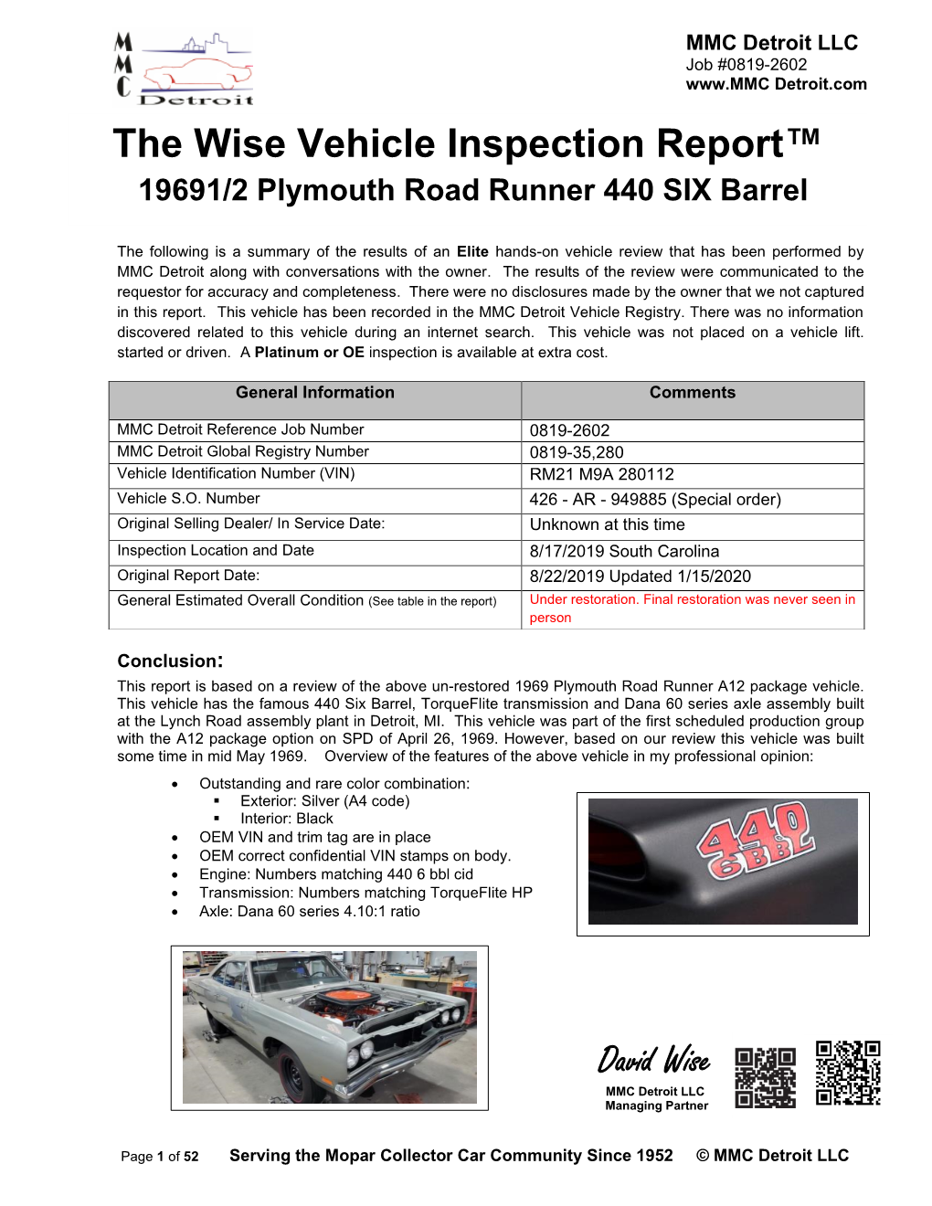 David Wise the Wise Vehicle Inspection Report™