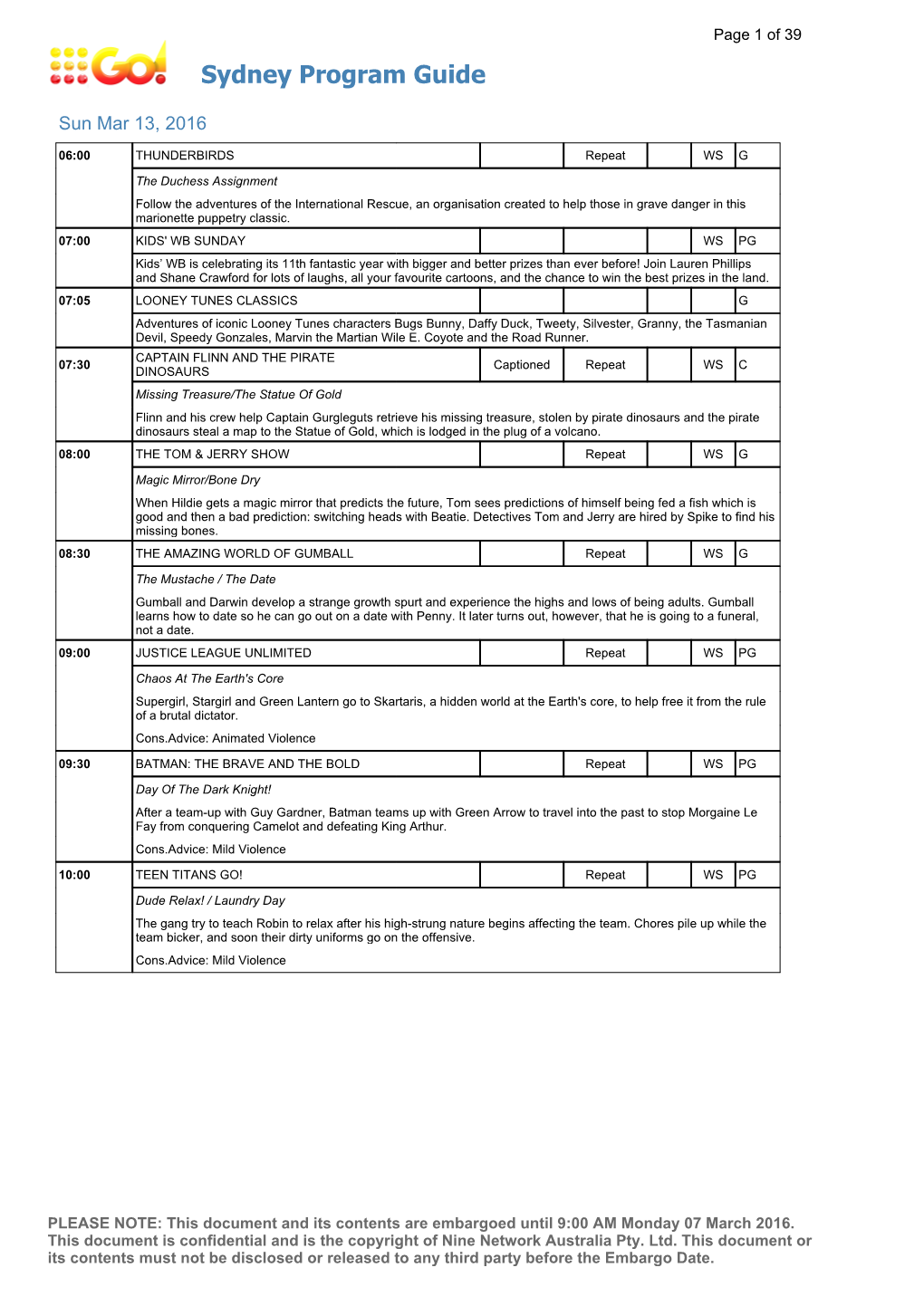 Sydney Program Guide