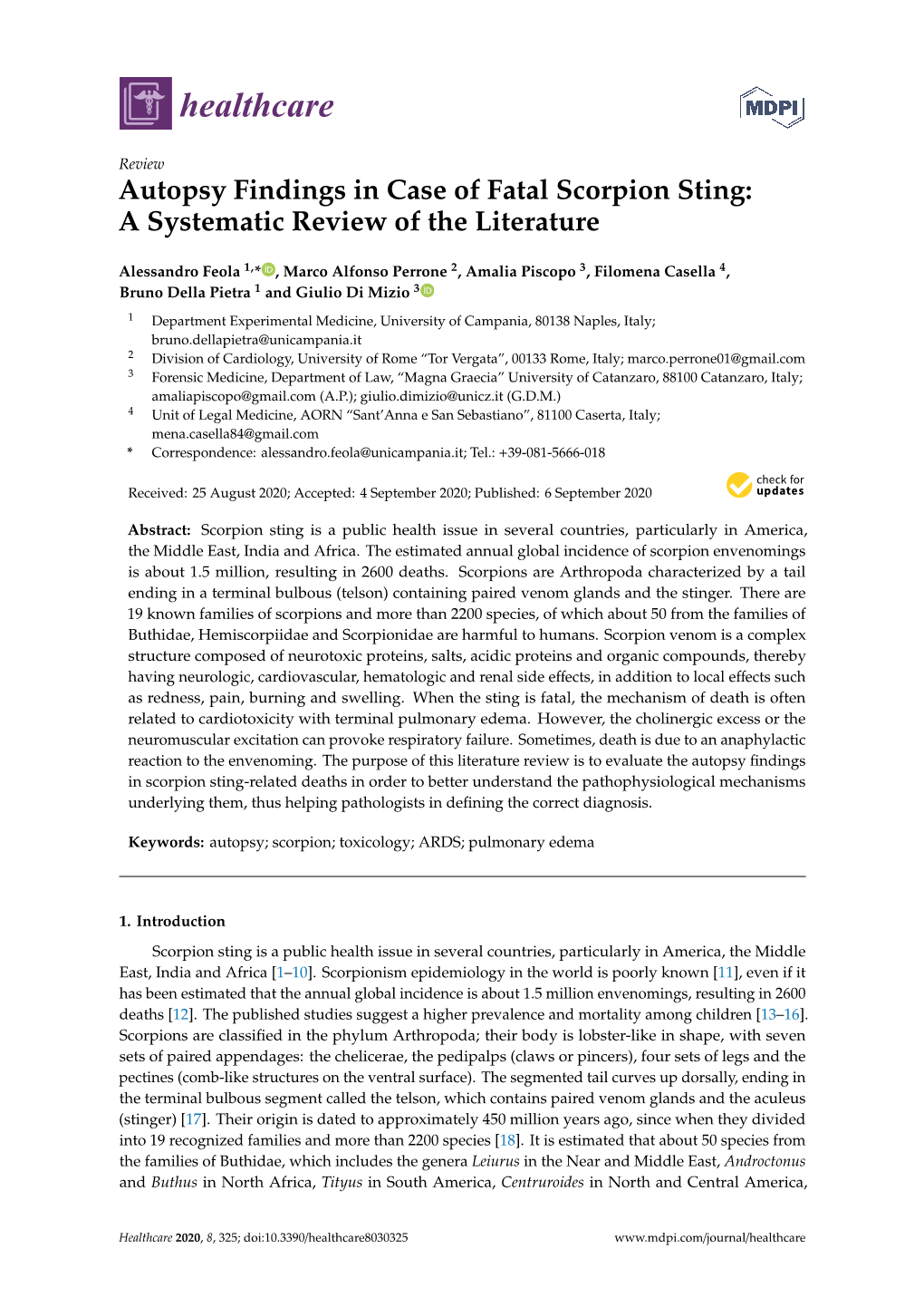 Autopsy Findings in Case of Fatal Scorpion Sting: a Systematic Review of the Literature