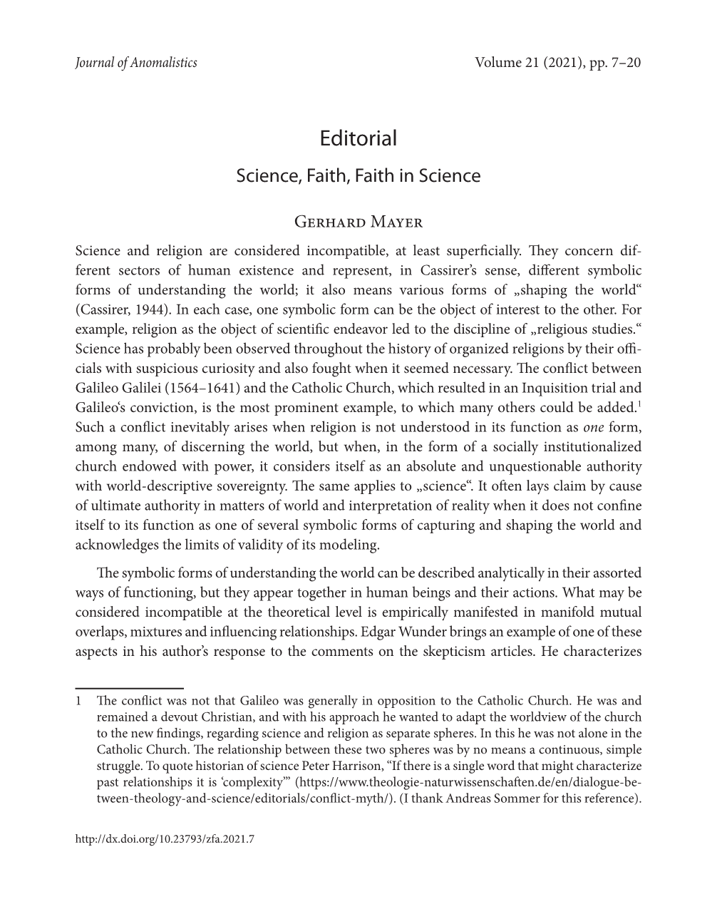 Editorial Science, Faith, Faith in Science