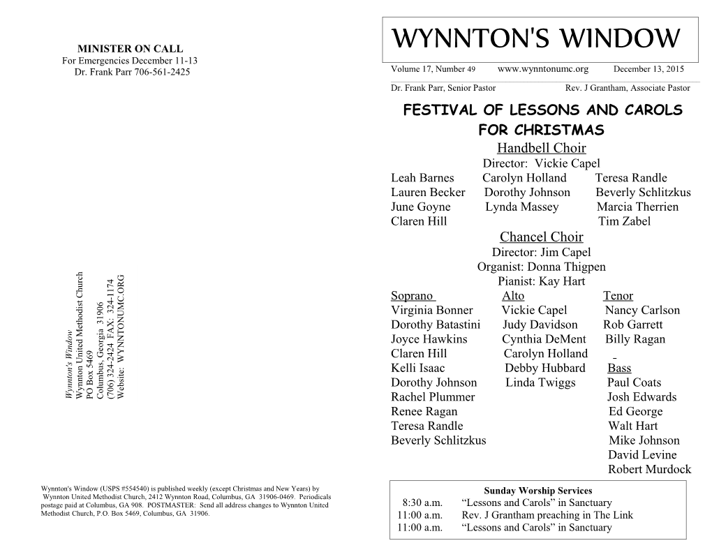 Wynnton's Window (USPS #554540) Is Published Weekly (Except Christmas and New Years) By