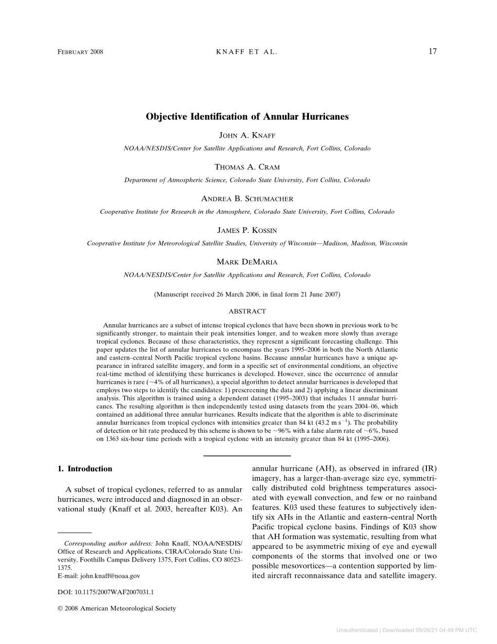 Objective Identification of Annular Hurricanes