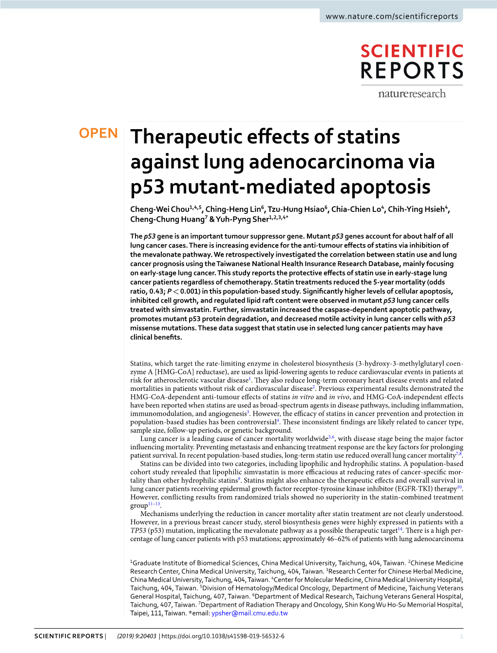 Therapeutic Effects of Statins Against Lung Adenocarcinoma Via P53 Mutant-Mediated Apoptosis
