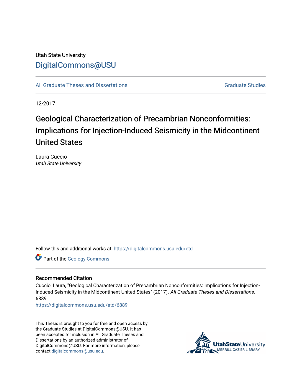 Geological Characterization of Precambrian Nonconformities: Implications for Injection-Induced Seismicity in the Midcontinent United States