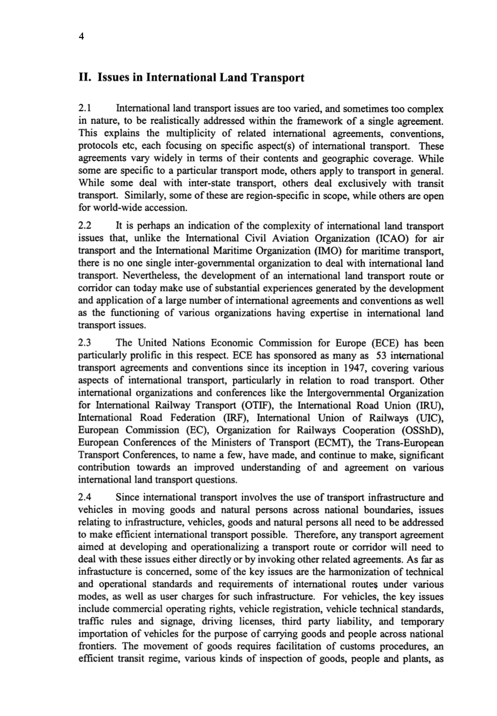 II. Issues in International Land Transport