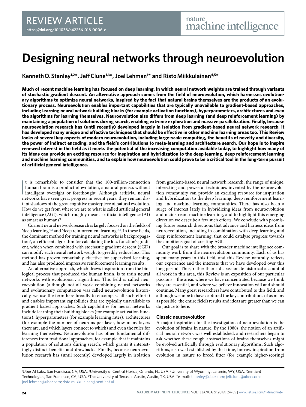 Designing Neural Networks Through Neuroevolution