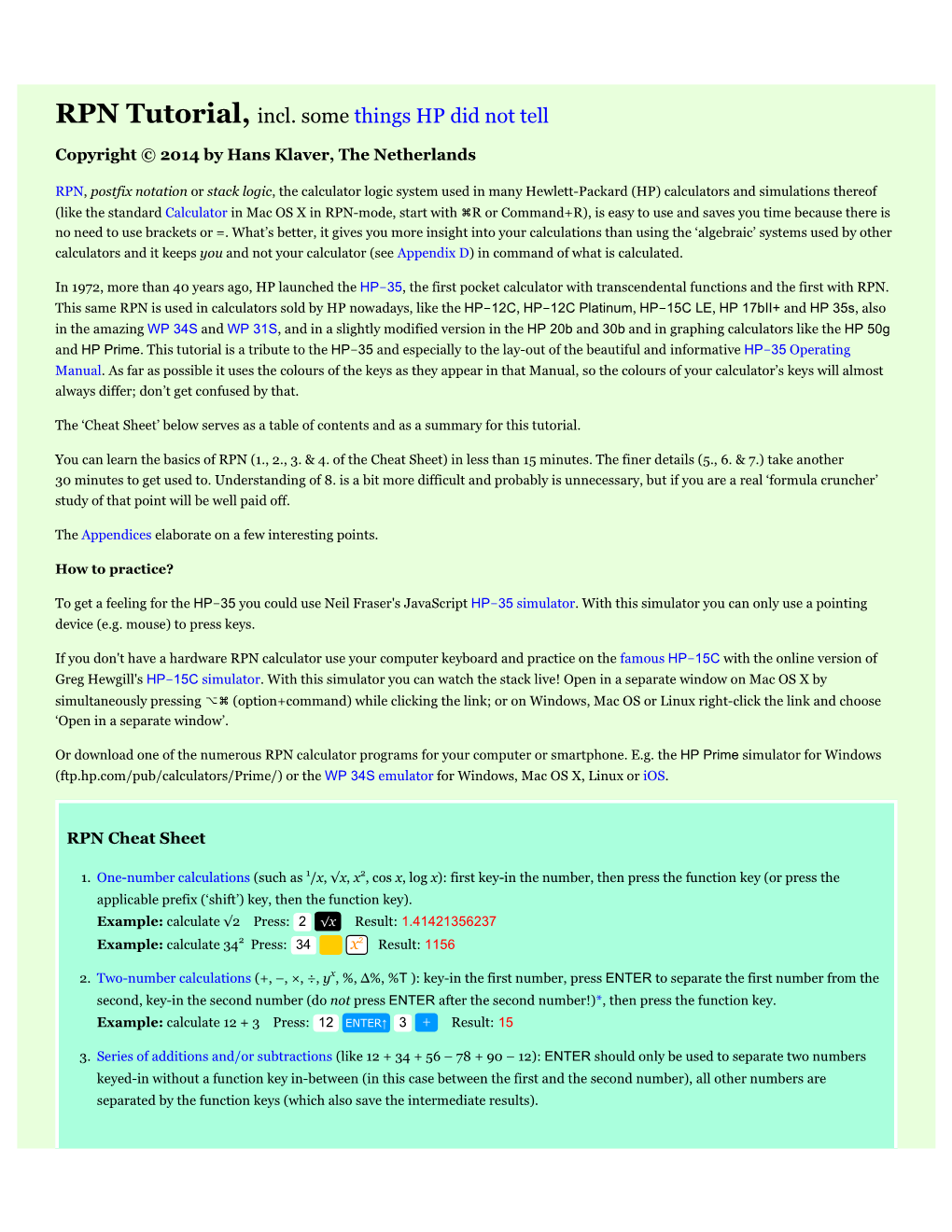 RPN Tutorial, Incl. Some Things HP Did Not Tell