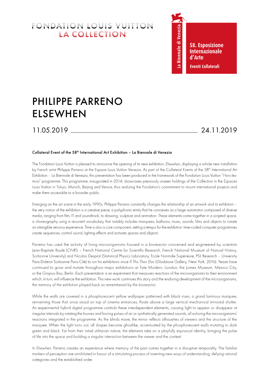 Philippe Parreno Elsewhen 11.05.2019 24.11.2019