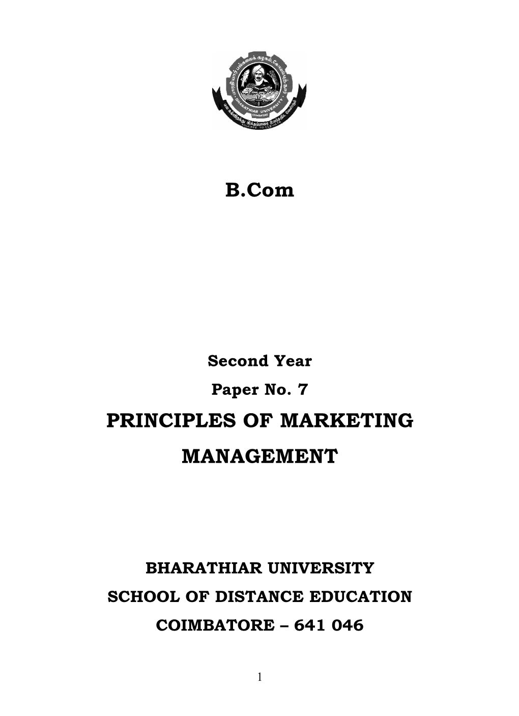 B.Com PRINCIPLES of MARKETING MANAGEMENT