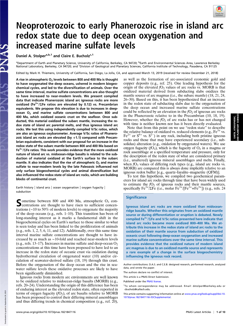 Neoproterozoic to Early Phanerozoic Rise in Island Arc Redox State Due to Deep Ocean Oxygenation and Increased Marine Sulfate Levels