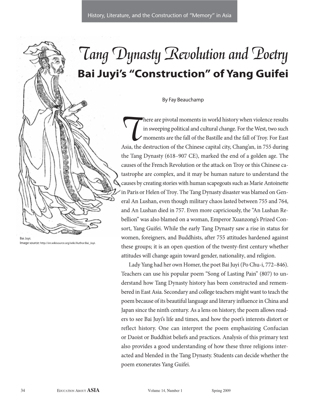 Tang Dynasty Revolution and Poetry Bai Juyi’S “Construction” of Yang Guifei